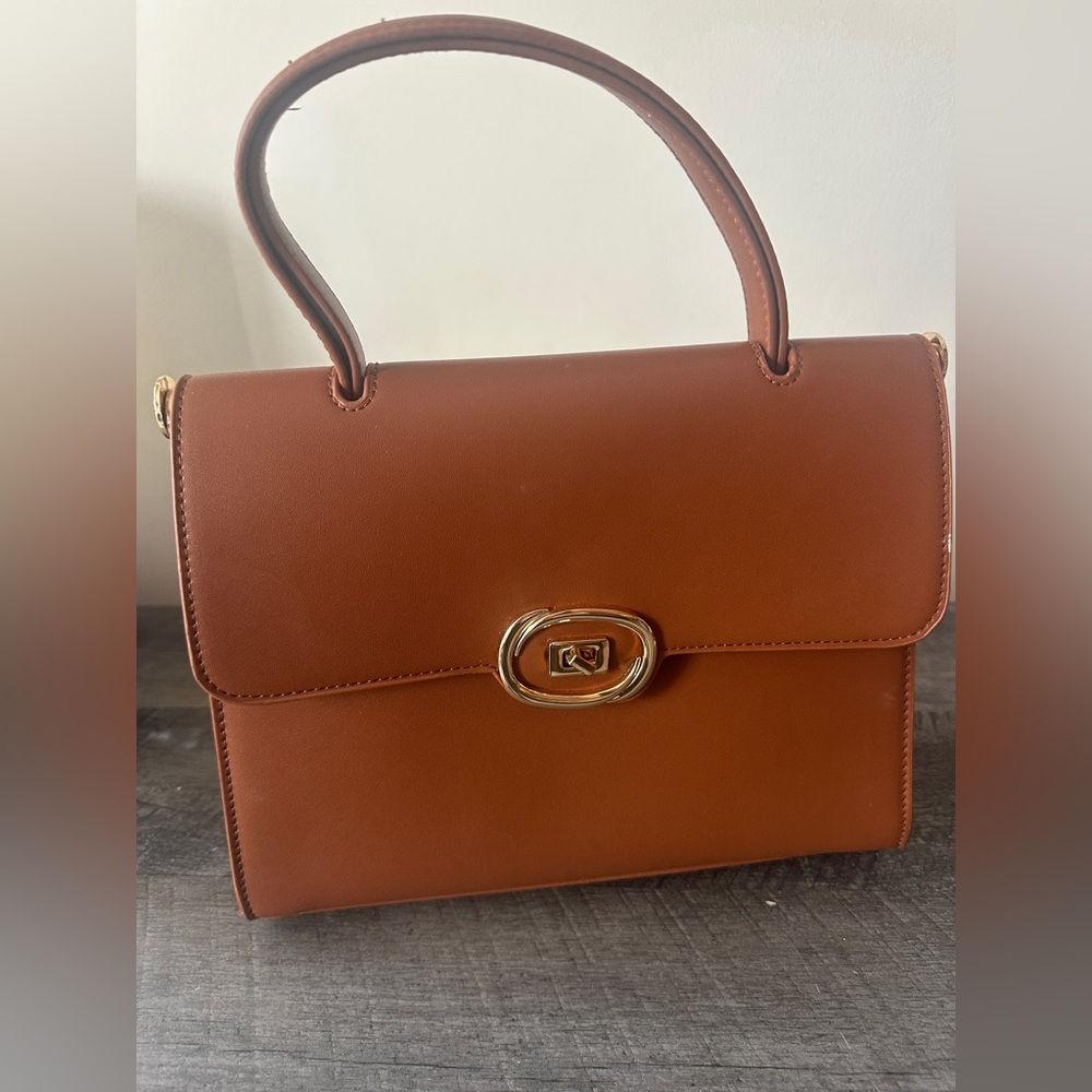 Classic Camel Satchel | Top Handle + Detachable Strap | Gold Hardware